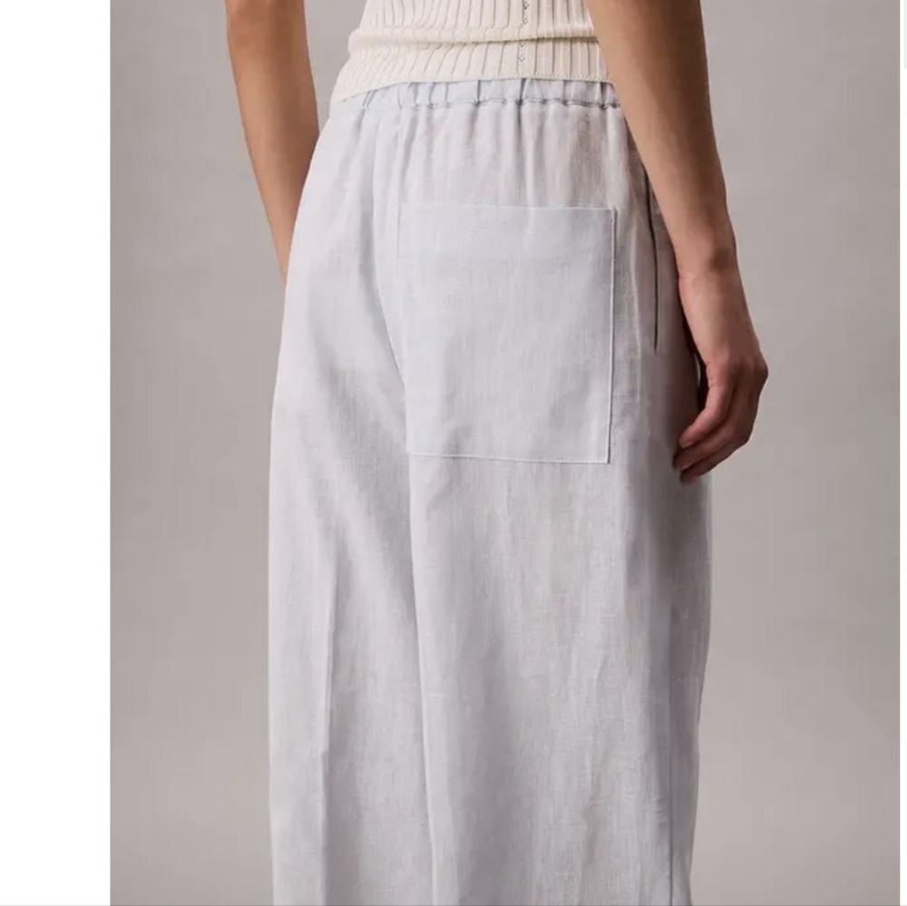 Calvin Klein Light Blue Wide-Leg Drawstring Pants, Size L - Picture 4 of 16